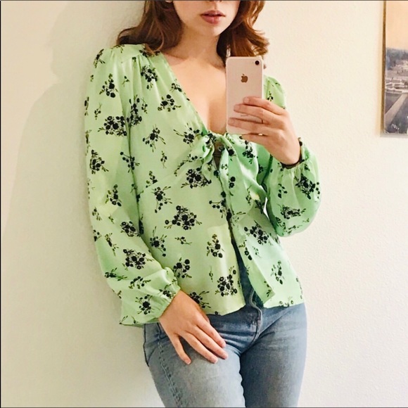 Topshop Tops - TOPSHOP Mint Silky Floral Print Top SZ 8